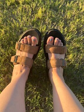 Brown Double-Buckle Suede Slide Sandals